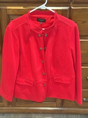 Talbots Bright Red Collarless Button-Front Blazer